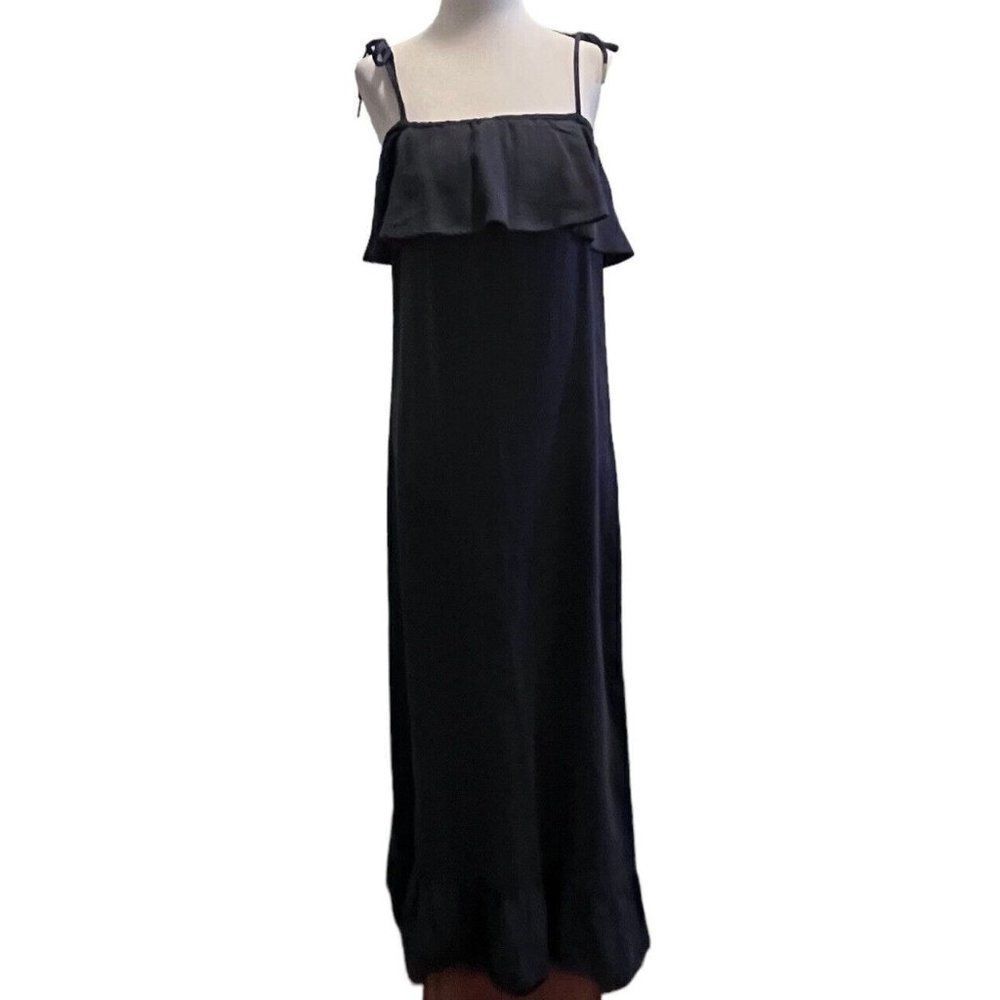 Lucca Couture Womens Maxi Dress Size S Navy Blue Iris Strap Ruffles Linen Blend